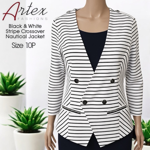 Artex Fashion Jackets & Blazers - Artex Fashion Black & White Stripe Crossover Nautical Jacket